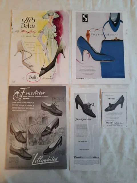 1950s LADIES SHOE ADVERTS Clarks, Dolcis, Fenestrier, Saxone, Church's, Bective