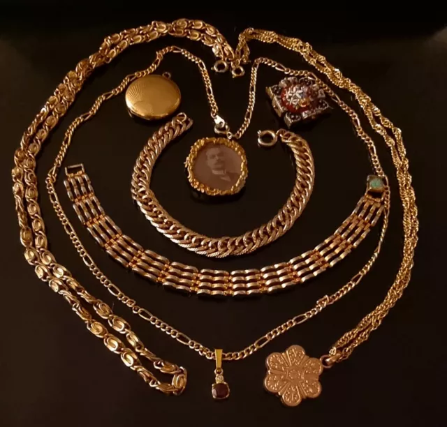 Lot de Bijoux Anciens Vintages : Collier pendentifs, bracelets, Plaqué Or ...