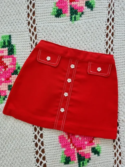 Vtg 1960S Deadstock Red Flower Power Floral Button Girls Skirt Approx 4-5 Years