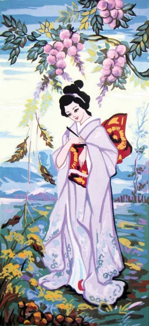 Geisha IN Lila Kimono Wandteppich Leinwand