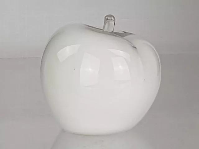 Glass Art studio Made Large Cased White Glass Apple Paperweight Polished Base