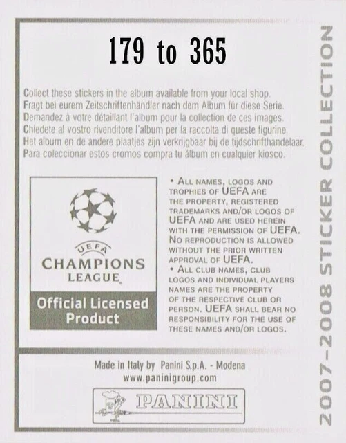 PANINI : UEFA Champions League 2007-2008 - Album Stickers 179-365 £1.65 ...