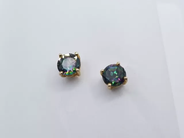 925 Sterling Silver Gold Tone Mystic Topaz Stud Earrings