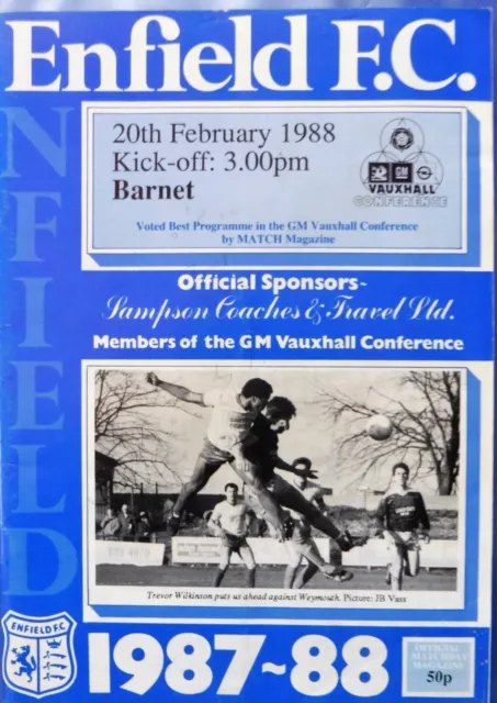 Enfield V Barnet 20/2/1988 Gm Vauxhall Conference #Excellent Condition#