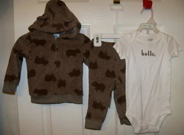 Carter's Brown Bears 3 Piece Jacket Set Boys Girls Baby Size 6 / 9 Months NWT