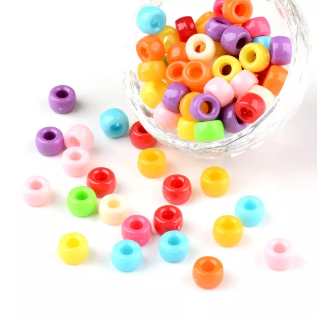 100pcs Colorful Opaque Acrylic European Beads Column 4mm Large Hole Craft 6x9mm