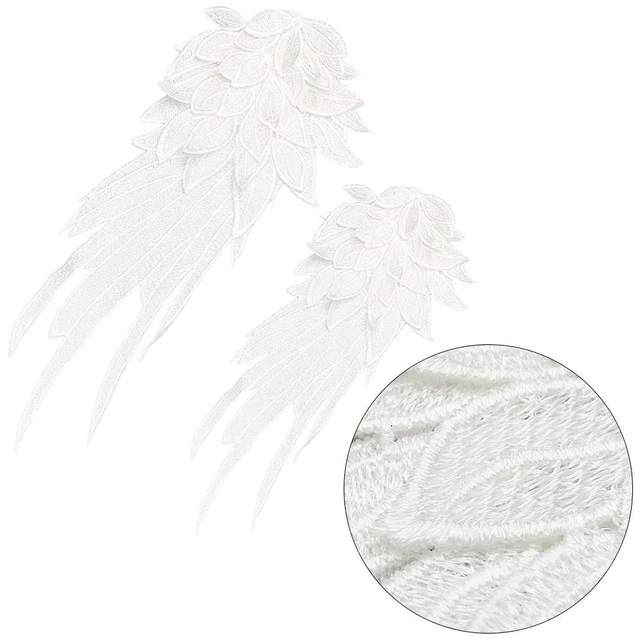 Hágalo usted mismo Artesanía Costura Flor Parche Ala Ángel Aplique Bordado Blanco