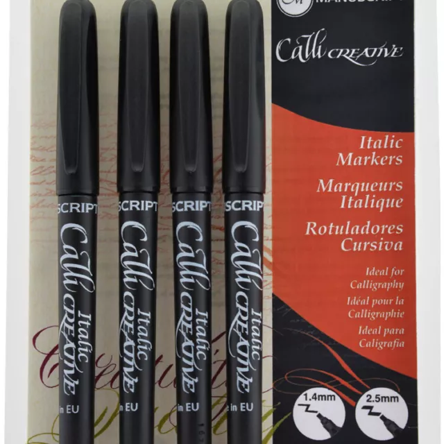 MANUSCRIPT Calligraphy Marker Pen - Assorted Tip Sizes - Black (Pack of 4)