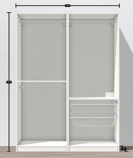 Armadio IKEA PAX con 2 ante scorrevoli BIANCO 2 cassetti 2 ripiani 3 binari 200x150x60 £450+
