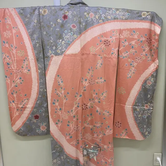 Furisode Kimono Japan Long-Sleeved Kimono Shibori Pure Silk Luxurious Pink Backg
