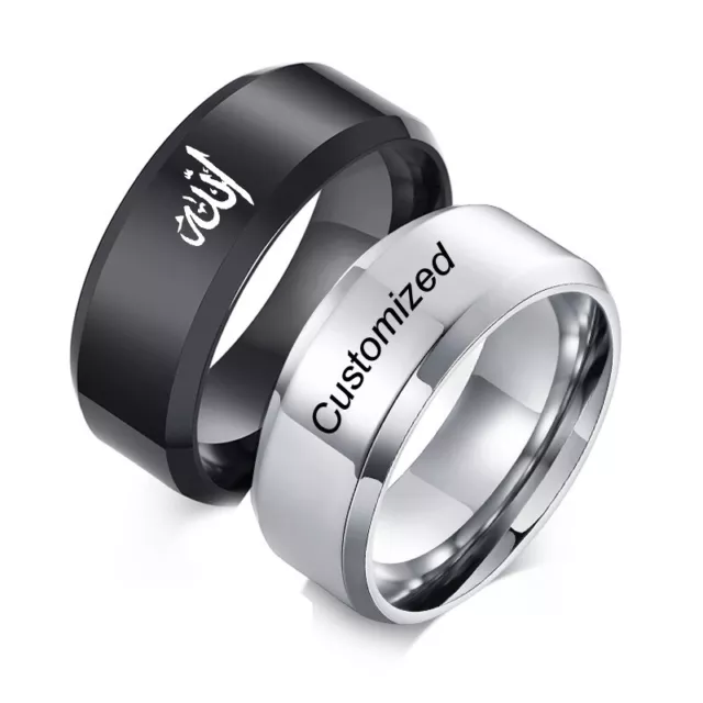 Men Women Stainless Steel Wedding Ring Personalized ID Day Custom Free Engraving