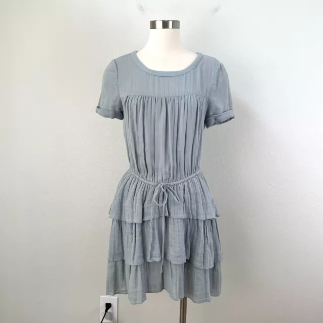 Piperlime Collection Size Medium Gray Tiered Dress Gauzy Short Sleeve