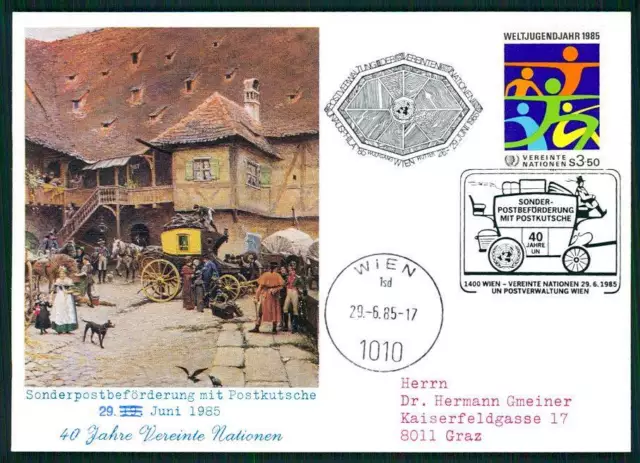 UNO 1985 "BEFÖRDERT DURCH POSTKUTSCHE" PFERDE SOS KINDERDORF hh59
