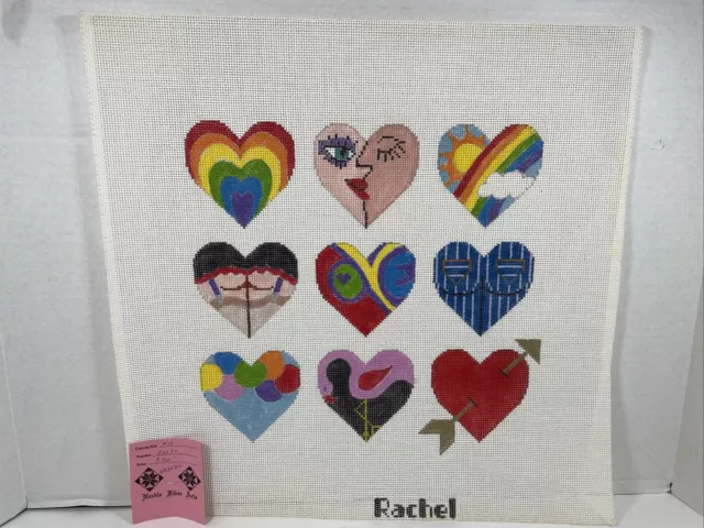 Lona con aguja pintada a mano Nine Hearts 13 unidades diseño de almohada por Rachel