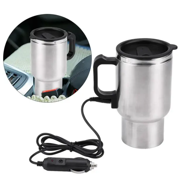 12V 450ml Electric Water Kettle Stainless Steel Travel Heating Cup Coffee Mug US