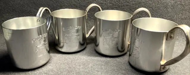Vintage Set of 4 Aluminum Metal Smirnoff Logo Advertising Mule Mugs Cups