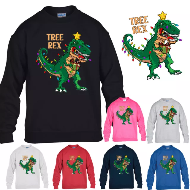 Christmas Tree Rex Boys Sweatshirt Xmas Santa Unisex Girls Kids Gift Jumper