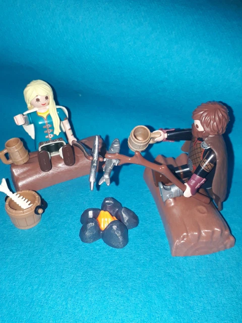 PLAYMOBIL DRAGONS ASTRID und Hicks Feuerstelle Fische Lagerfeuer Set ...