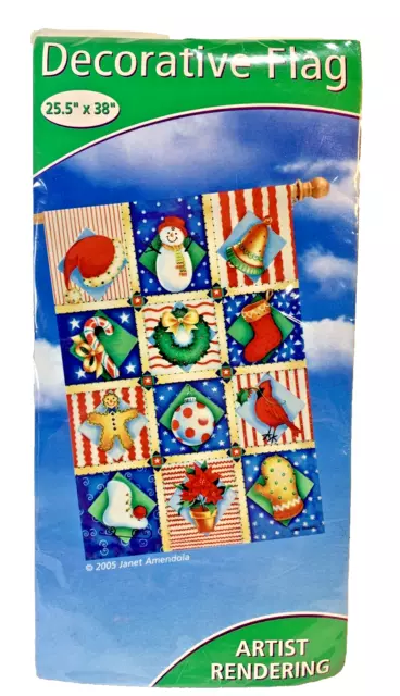 Christmas Collage Decorative Flag 25.5”X38” Artist Rendering Janet Amendola E10