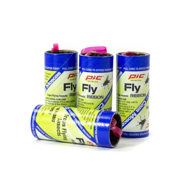 PIC Fly Ribbons Attracts and Traps Flying Insects No Mess No Vapors - 4 Pack
