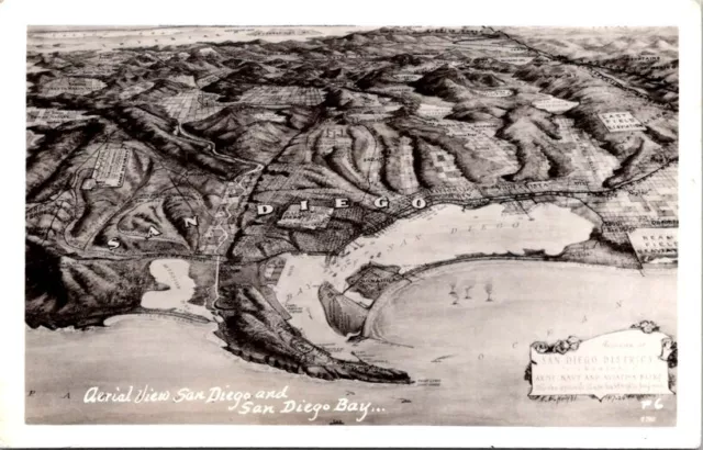 RPPC Postcard Aerial View San Diego Bay Area Army Navy Aviation Bases CA    2604