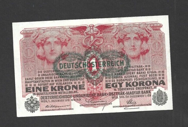 1 Krone  Extra Fine Overprinted Banknote From Austria 1919 Pick-49