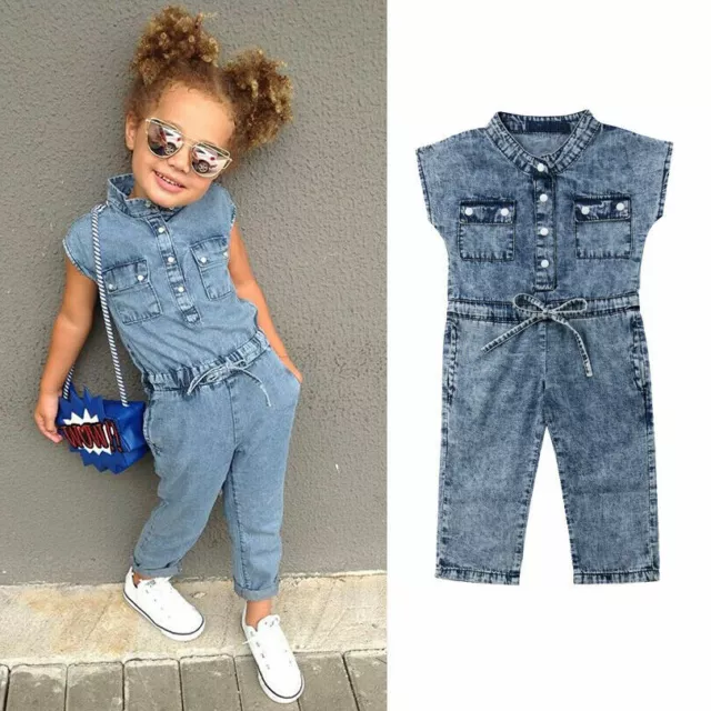 Toddler Kids Baby Girl Denim Romper Jumpsuits Playsuit Outfits Clothes