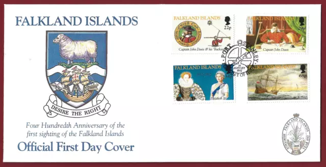 1992 400th Anniversary of The First Sighting of the Falkland Islands FDC + Enc