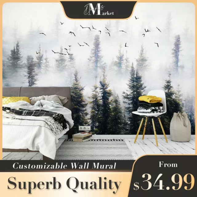 Misty Forest Plant 3D Wall Mural Removable Designer Wallpaper Murals