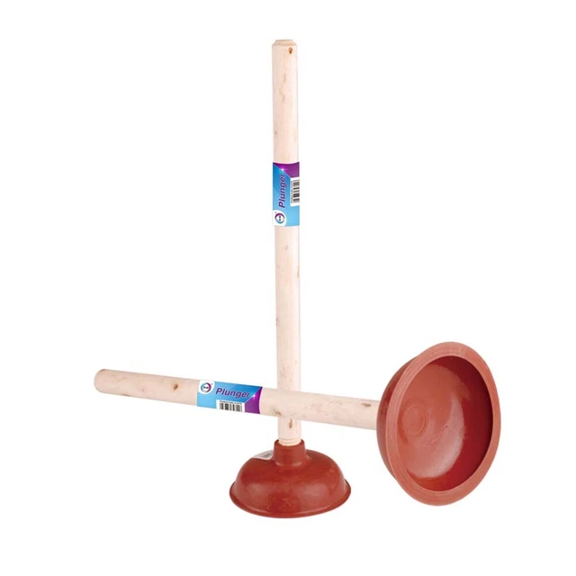 RUBBER PLUNGER WOODEN Handle Sink Floor Drain Toilet Clog Suction