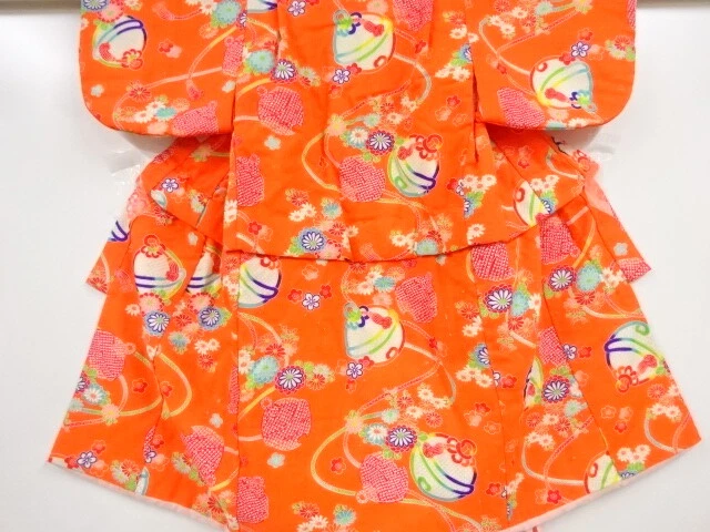 84044# Japanese Kimono / Antique Kimono For Girls / Bell With Kiku