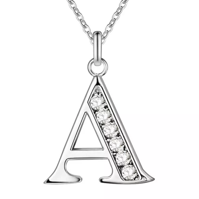 Womens 925 Sterling Silver CZ Alphabet Initial Letter Pendant 18" Rolo Necklace