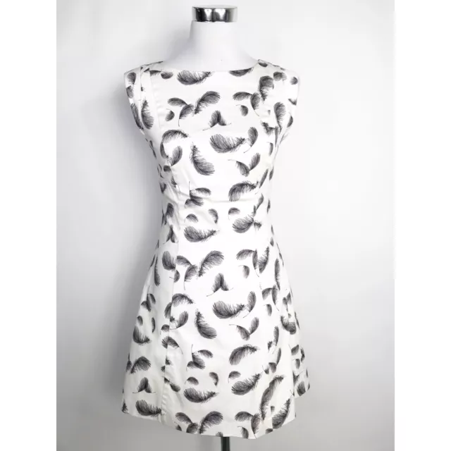 Reiss Mini Dress Womens Size US 6 UK 10 EU 38 Ivory Grey Feather Print Ottoline