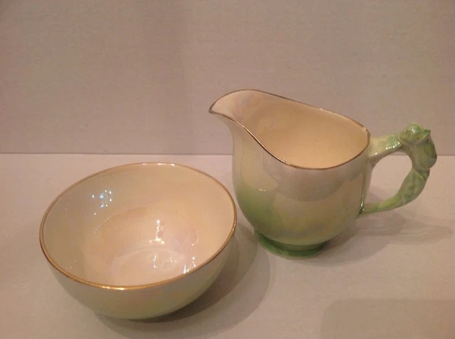 Vintage Royal Winton Grimwades Sugar & Creamer Green/yellow lustreware 3