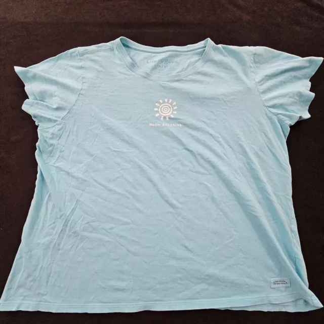 Life is Good Hello Sunshine Blue Short Sleeve Cotton T-Shirt Women's 2XL