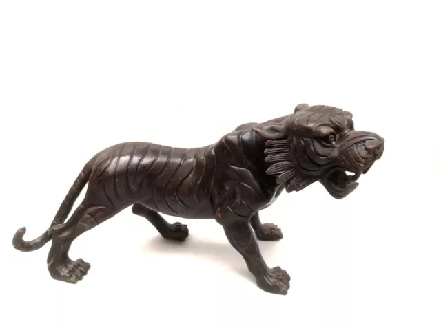 Collection Old Chinese Bronze Carvings Force Tiger Statue Family Decoration Gift