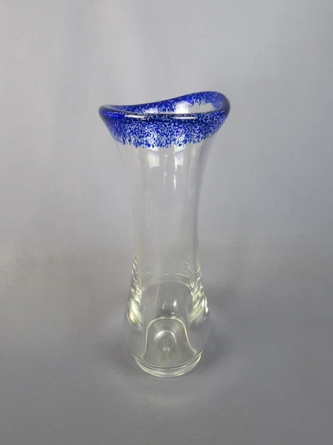 Vintage Florero En Cristal de Murano Transparente Con Bordo Azul