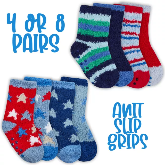 Chaussettes moelleuses confortables nouveau-né bébé garçon 4 paires antidérapantes tailles 0-5,5