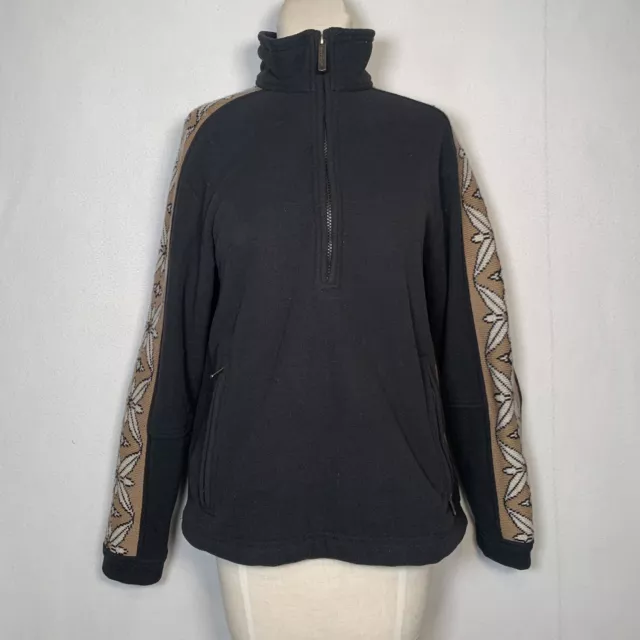 Woolrich Womens Fleece 1/4 Zip Pullover  Jacket Size M Black Accented Sleeves