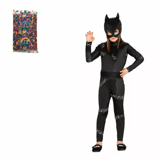 Guirca Costume da Gattina Nera Cat Woman Vestito Gattino per Bimba Bambina