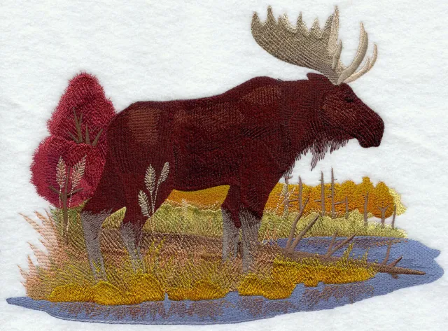 Embroidered Ladies T-Shirt - Moose in Autumn G6326 Size S - XXL