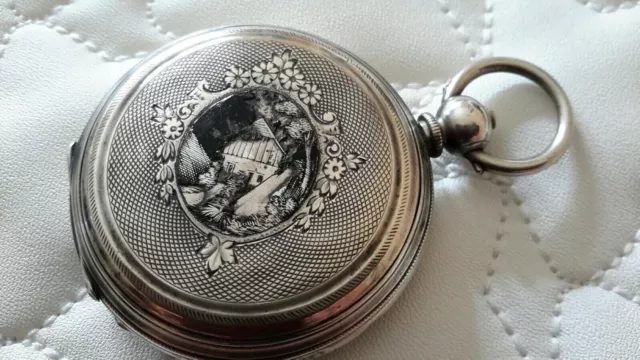 Reloj de bolsillo saboneta Geneve pocketwatch plata y esmalte