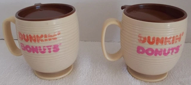 2 Vintage Dunkin’ Donuts Plastic Travel Coffee Cups Mugs With Lids The Big One!