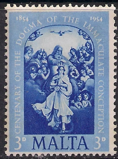 Malta 1956 QE2 3d Bright Blue Conception at Altar MM SG 264 ( L1205 )