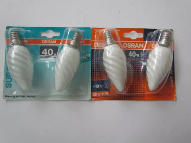 2er-Pack! OSRAM Glühlampe E14 40W SUPERLUX SOFTWHITE Krypton Kerzenlampe Gedreht