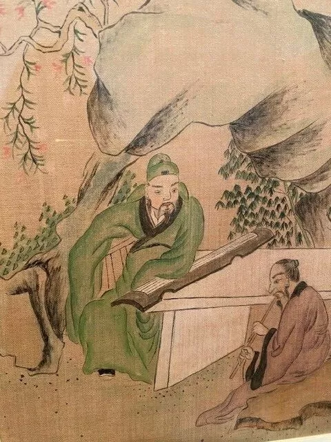 Chinese Woodblock Print Of Two Men Conversing-Unsigned and Vintage