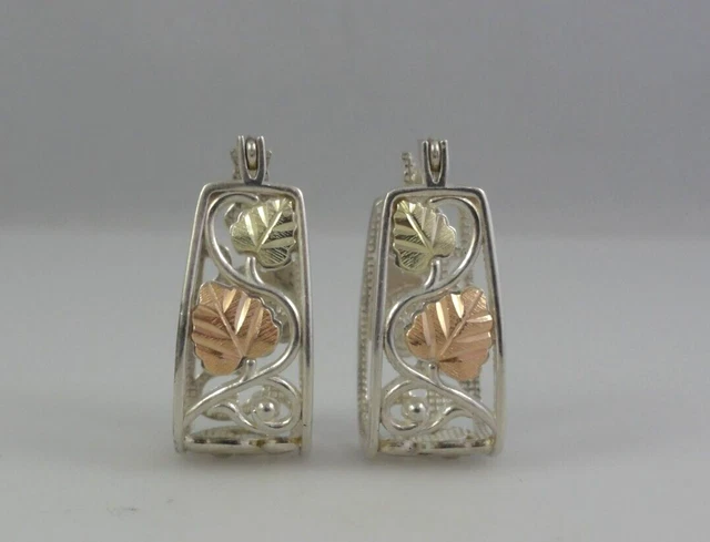 CCo Coleman Sterling Silver & 12K Black Hills Gold Leaf Rectangle Hoop Earrings