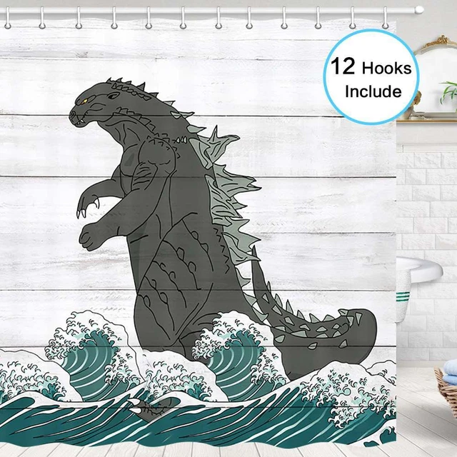 Divertente Tenda Doccia Tessuto Dinosauro Monster Wave Vintage Impermeabile 180x180cm