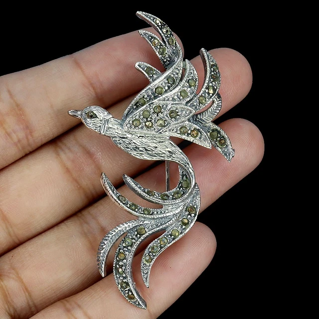 Broche Ancienne Oiseau En Argent Sterling 925 - Style Art Nouveau - Italie - Occasion
