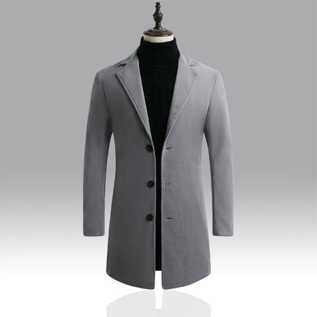 Mens Single Breasted Overcoat Coats Trench Coat Winter Warm Long Jacket Outwear